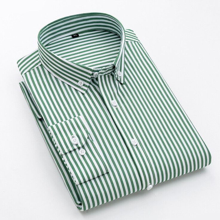 Mens Dress Shirts Long Sleeves Slim Fit Camisas Striped Cotton Casual Shirts Top _ eBay